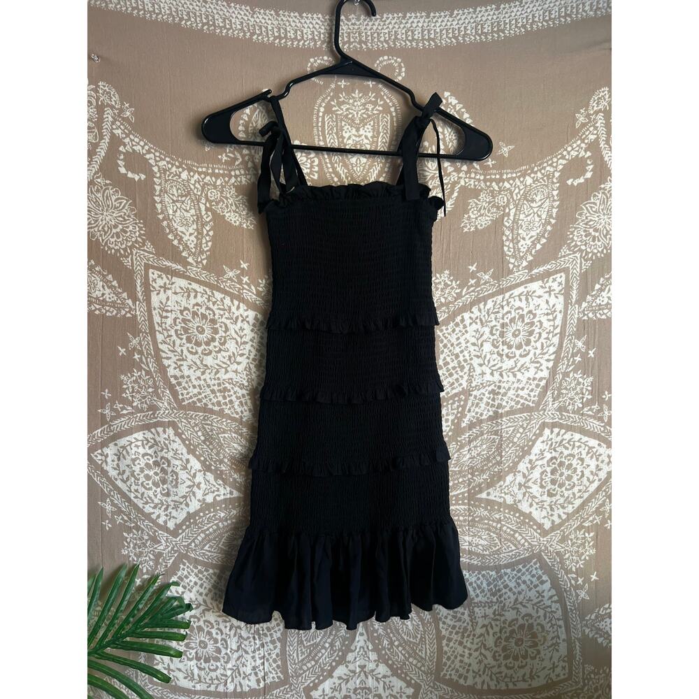 Katie J NYC Evan Smocked Tiered Ruffle Mini Dress Black Size S - Picture 2 of 7